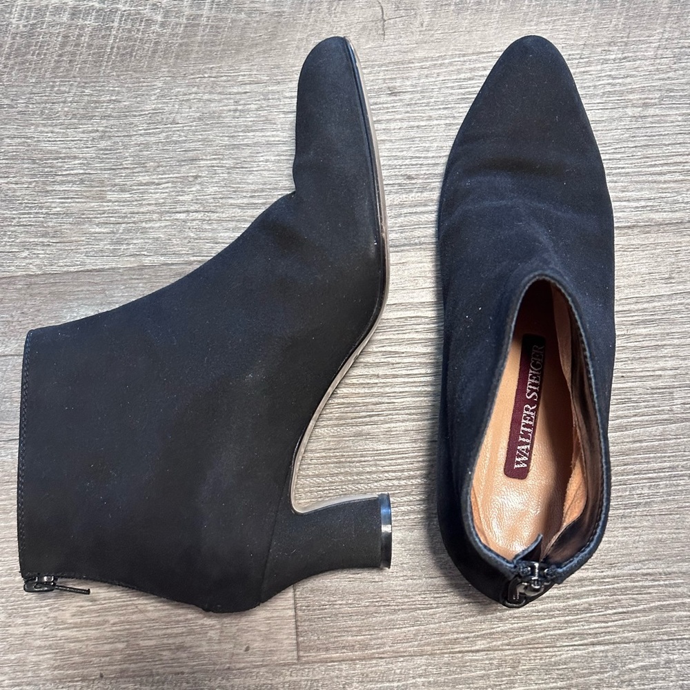 Walter Steiger Black Suede Ankle Booties w/ Circular Heel - Size EU 36 1/2